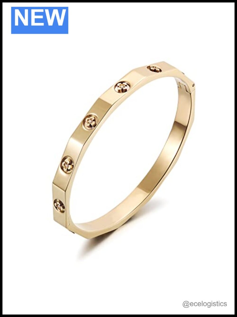 Four Leaf Clover Gold Plated Stainless Unisex Polished Cuff Bangle